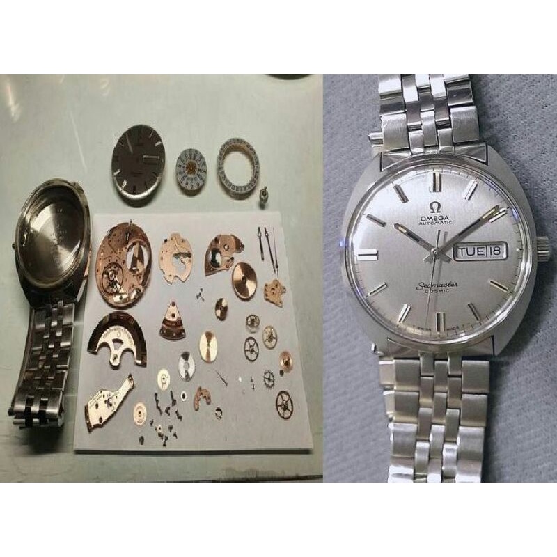 盒裝1970年代停產美品  歐米茄  全部原裝 OMEGA海馬(銀灰色面盤)cal.７５２ ((自動錶))機械古董錶