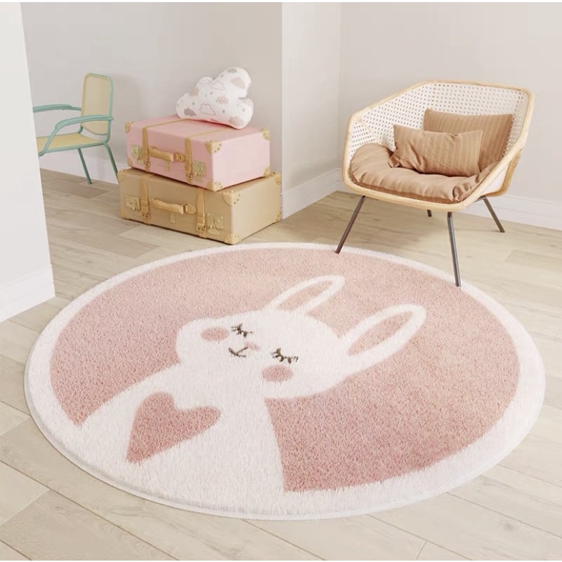 可愛動物圓形地墊臥房地毯 床邊地毯 防滑墊 兒童房 椅子墊 造型地墊 可愛地墊