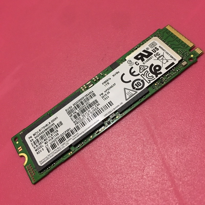 二手Samsung 三星 PM981a 1TB 1T NGFF PCIe3 M.2 SSD NvMe固態硬碟