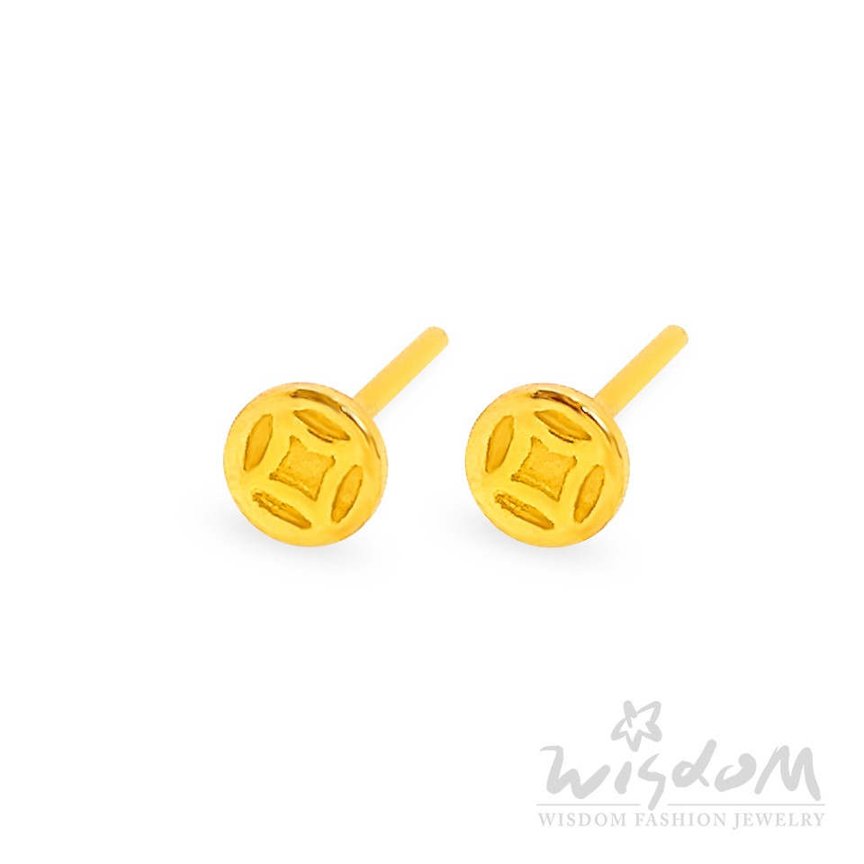 威世登 黃金古錢貼耳耳環-附矽膠耳束 金重約0.17~0.19錢GF00407-FEX-GHX