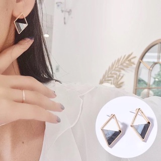 AGONS 時尚 飾品 正韓 寶石 垂墜 約會限定 幾何 配件 簡約 耳環 設計 大理石 貼耳 夏日新款 菱形 網紅必備