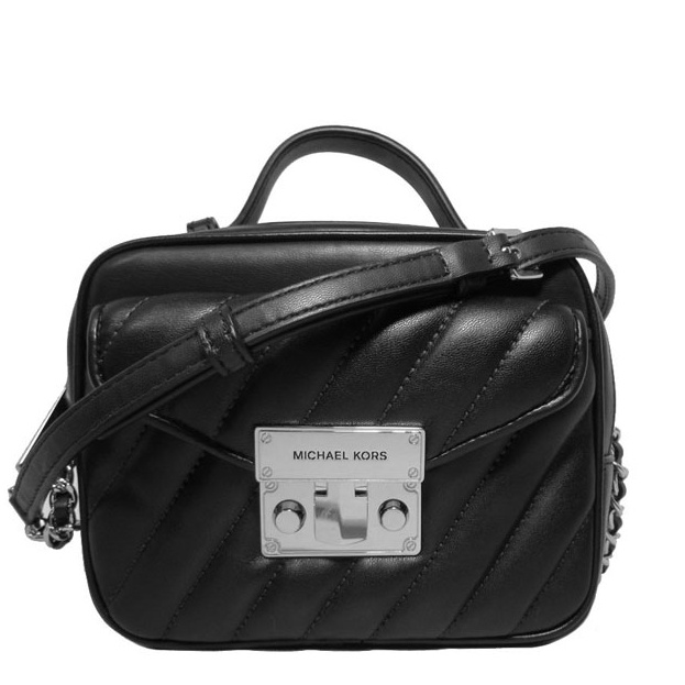 MICHAEL KORS 相機包 手提包 絎縫皮革 側背包 相機包 斜背包 盒子包 M76622 黑色MK(現貨)
