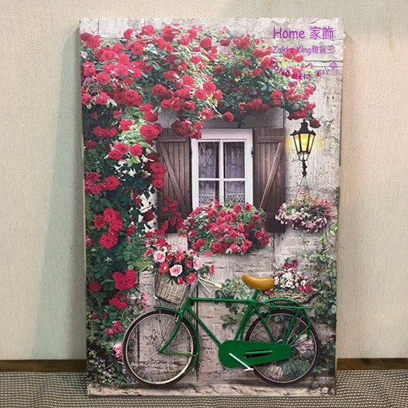 [HOME] 鄉村風花卉窗外立體綠色腳踏車 led燈掛畫 立體畫 復古無框畫 居家客廳房間咖啡廳佈置裝飾壁畫