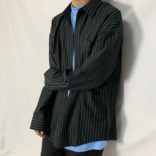 [NiL] 韓國製 RDC STUDIOS 質感 滑面 直條紋 長袖 寬鬆 襯衫