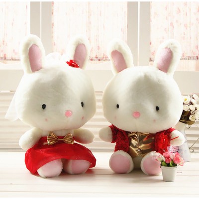 💗情侶婚纱兔💗紅豹紋+紅色禮服情侣兔 / 結婚禮物 安床娃娃 新房佈置 情人節禮物