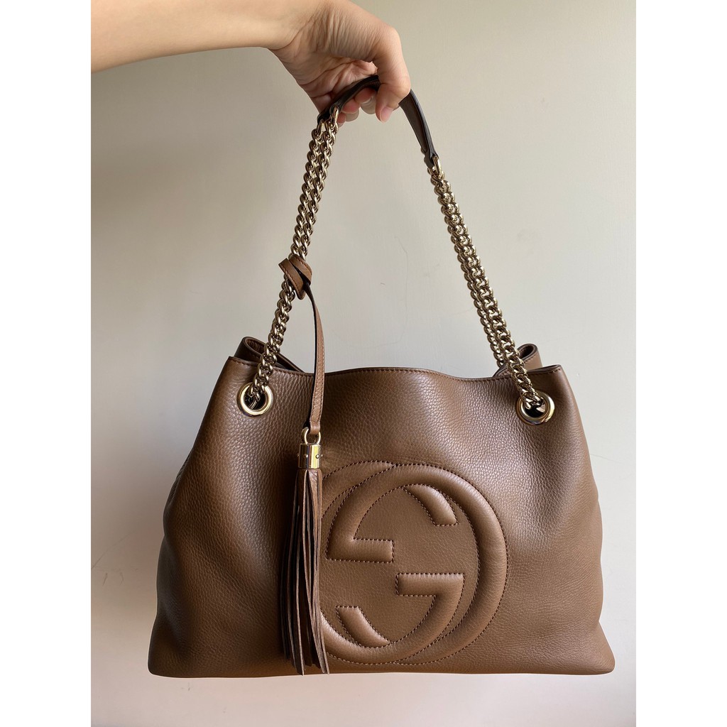 Gucci SOHO雙G LOGO 流蘇雙鍊手提包 肩背包 古馳 名牌包 側背包 鏈袋包 全新 真品 正版