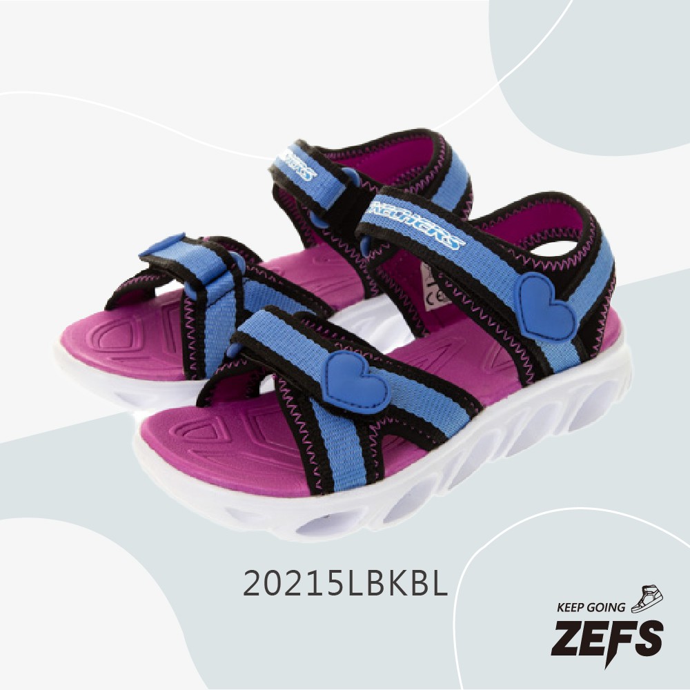 SKECHERS HYPNO-SPLASH 中童 藍 紫 女童 閃燈 涼拖鞋 20215LBKBL