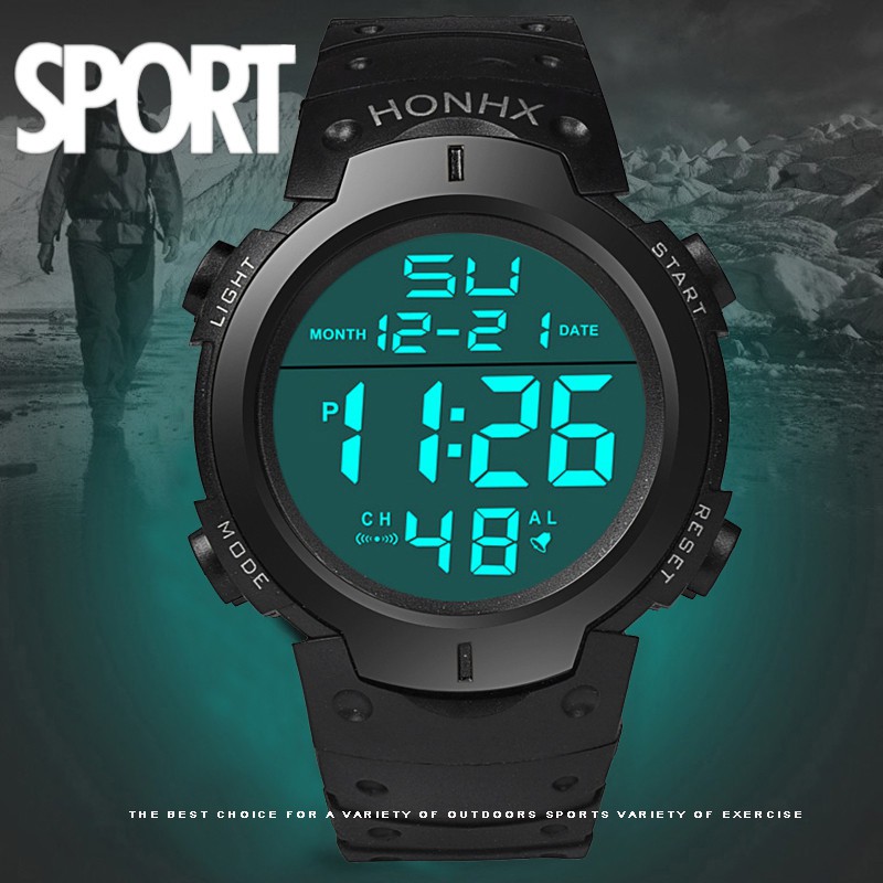 【正品】HONHX LED大錶盤手錶 男士防水矽膠 LED數碼手錶碼錶日期橡膠運動軍用腕表