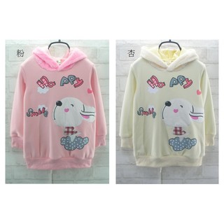 翔翔童衣舖[貨號6256]女童款~內刷不倒絨-Happy smile兔連帽造型耳長版上衣