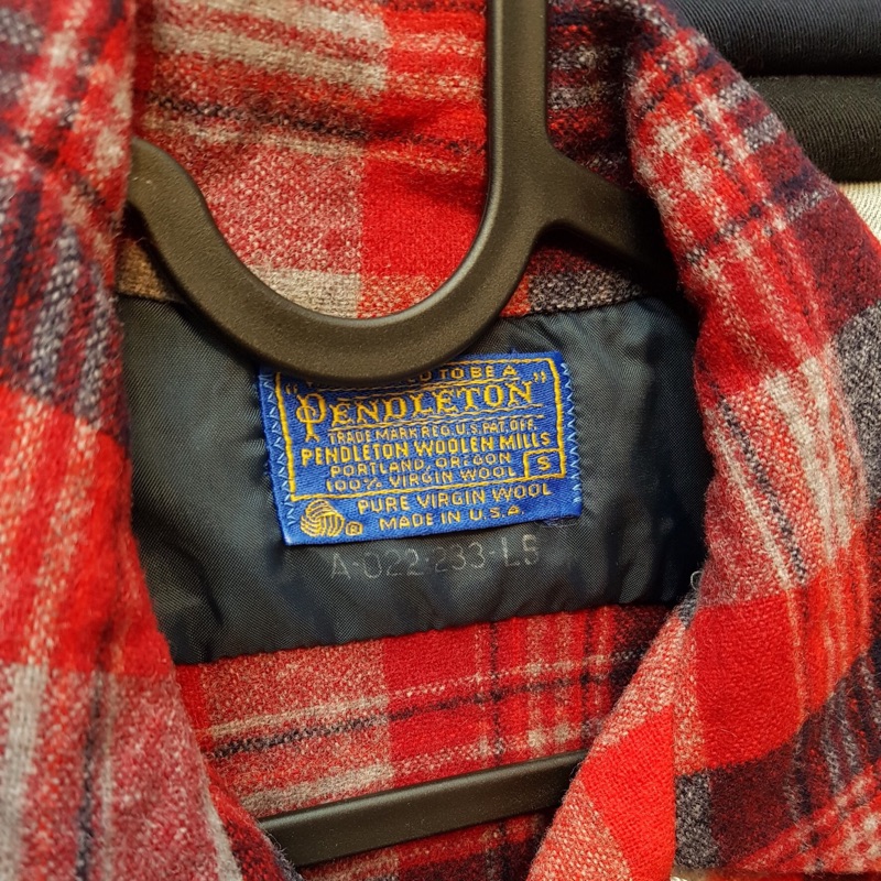 古著70年代Pendleton 100% pure virgin wool（美國製） 古着美式紅黑灰格紋長袖襯衫 高質感