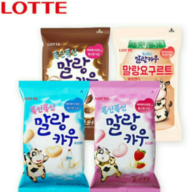 韓國 LOTTE 樂天 乳牛牛奶棉花糖 軟糖 (原味 草莓 養樂多乳酸味) 63g/包