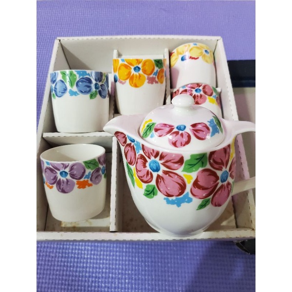 【未使用】象牙瓷茶壺杯具組（6件）一壺+五茶杯