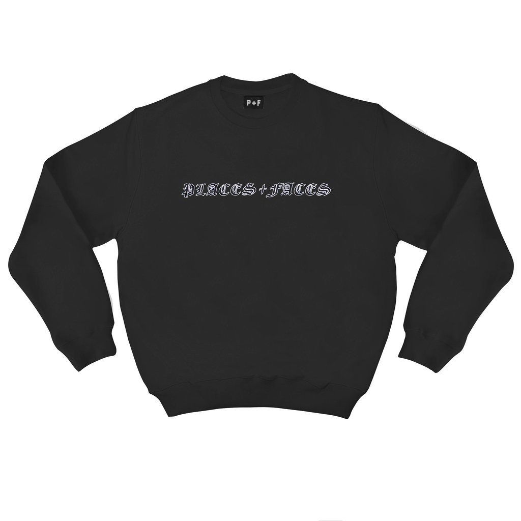 🖤Places + Faces Old English Sweater 電繡logo 長袖衛衣 大學T 黑色  ⏩現貨