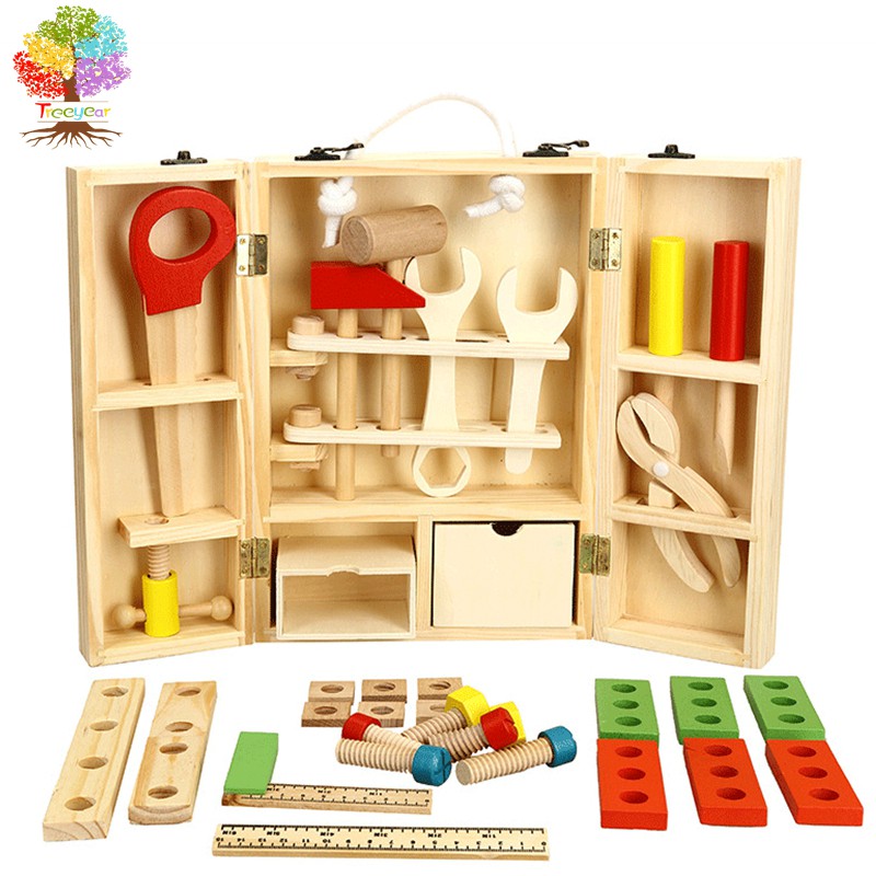 【樹年】蒙氏兒童玩具修理工具箱 益智玩具模擬拆裝木工盒螺絲螺母木製早教玩具