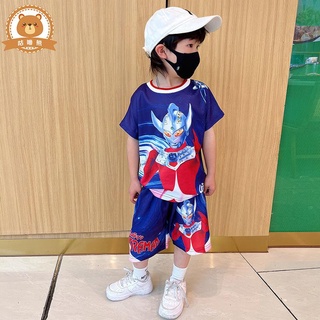 男童演出服 表演服 Babyfeet男童夏裝奧特曼短袖衣服2023兒童夏季薄款套裝速幹兩件套