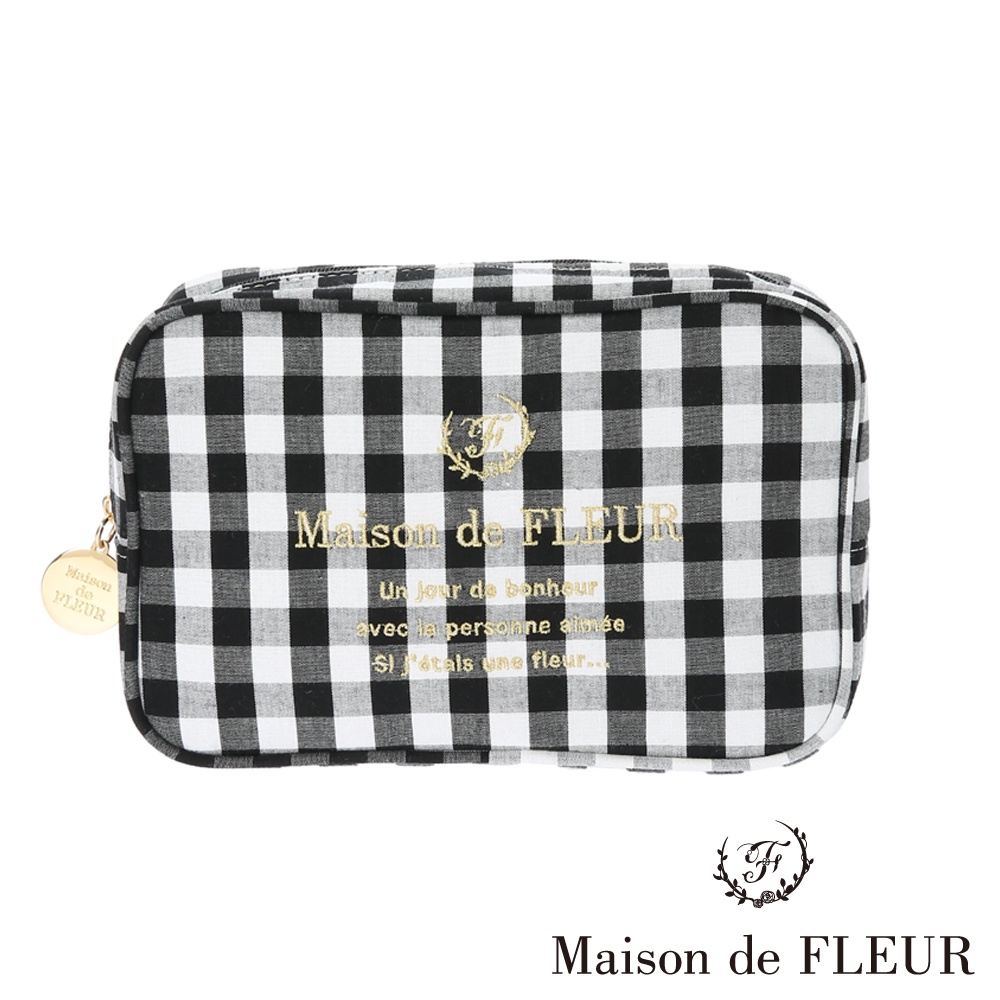 Maison de FLEUR 格紋系列品牌金字刺繡方形手拿包(8A22FJJ1700)