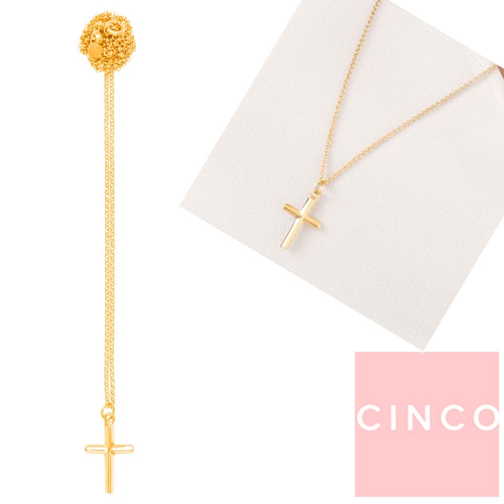 CINCO 葡萄牙精品 Billie necklace 925純銀鑲24K金色十字架項鍊 立體款