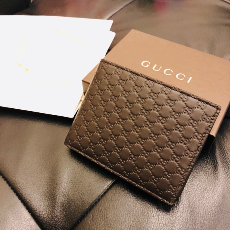 全新未使用 Gucci 古馳 男用短夾 經典小GG壓花 咖啡色 保證正品 皮夾