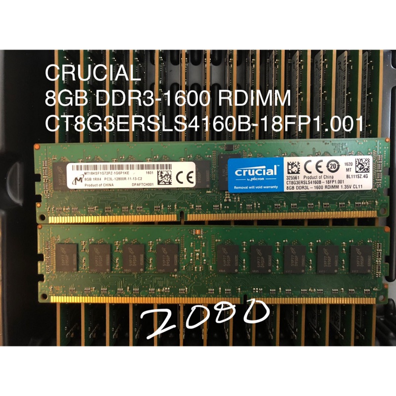 CRUCIAL 8GB DDR3-1600 RDIMM CT8G3ERSLS4160B-18FP1.001 美光