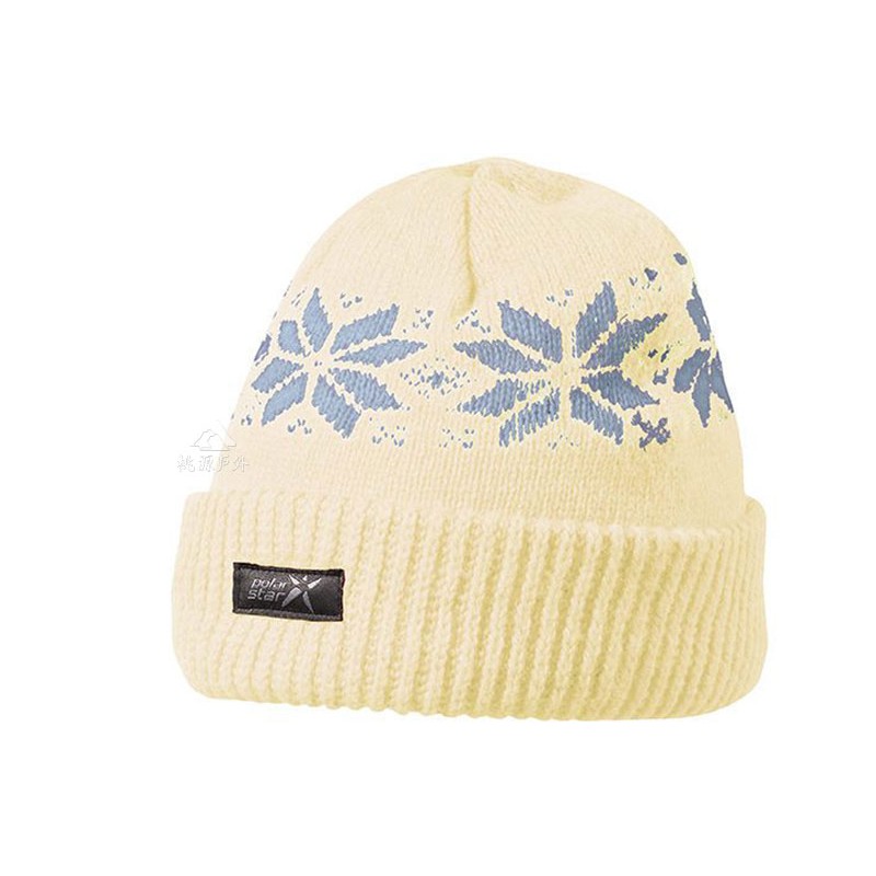 PolarStar 台灣製 反摺橫條羊毛保暖帽(內襯刷毛布，降低刺癢感) P13606『白』