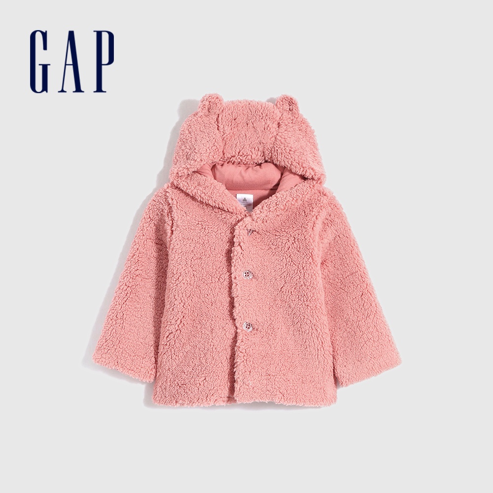 Gap 嬰兒裝 仿羊羔絨熊耳連帽外套-粉色(732648)