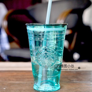 Starbucks官方正品！星巴克克杯子韓國炫彩玻璃吸管杯櫻花馬克杯果汁珍奶茶奶昔茶水咖啡杯473ml