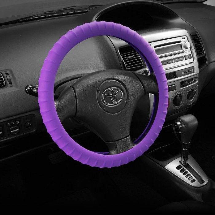 汽車方向盤矽膠套-【紫色】 可伸縮 方向盤套 方向盤皮套