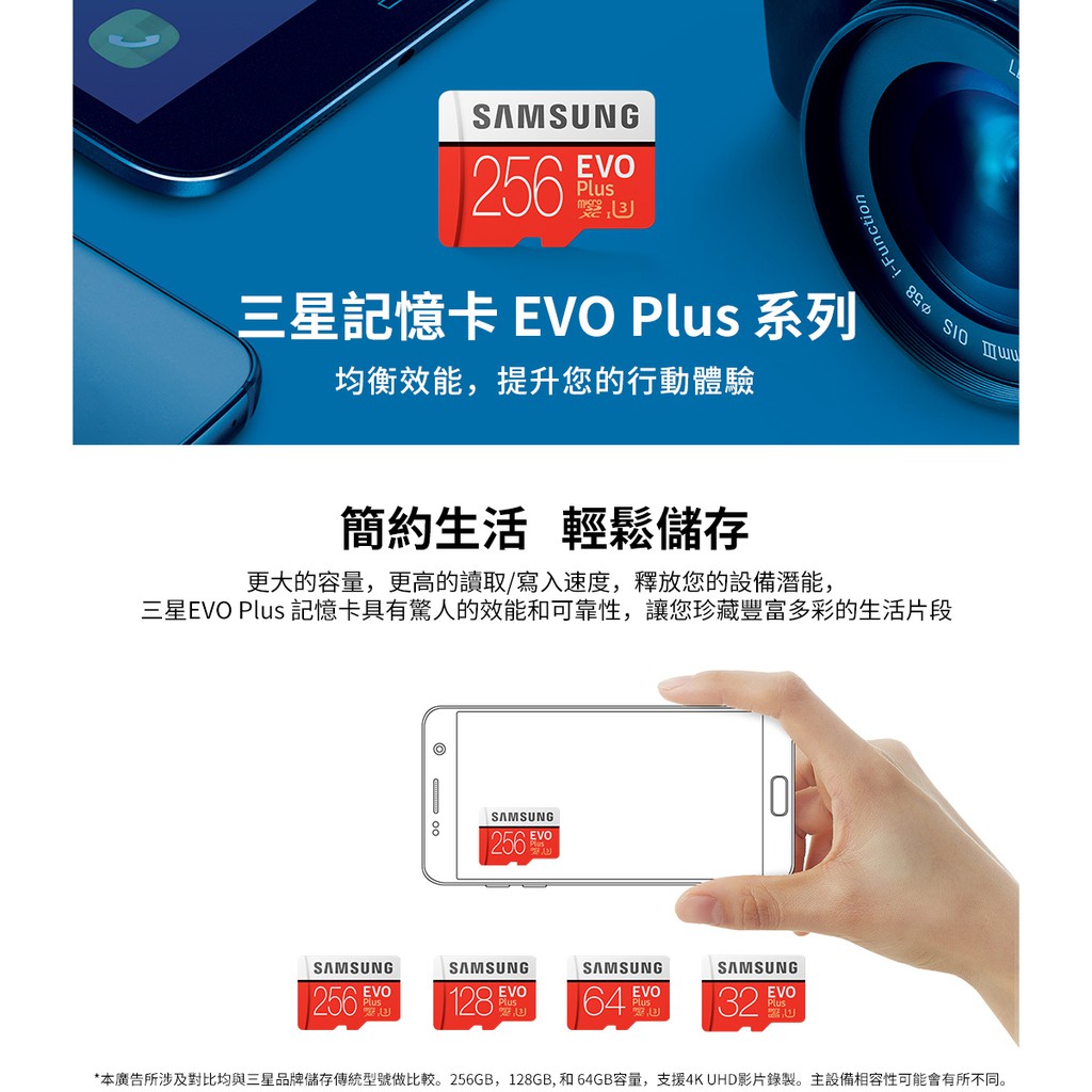 SAMSUNG 三星 EVO Plus microSDXC	UHS-1(U3) Class10 128GB 記憶卡