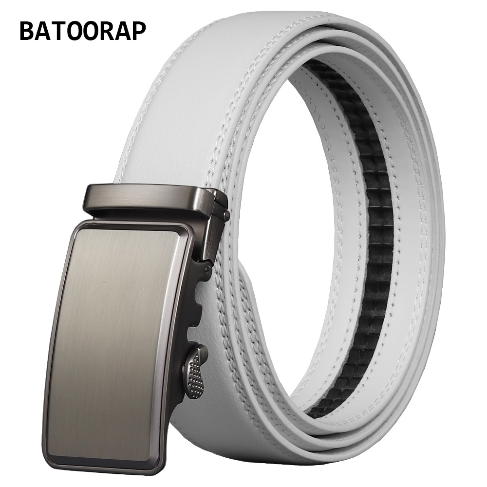 Batoorap 男士白色真皮皮帶 35 毫米寬高品質時尚灰色男用自動腰帶 Z017P013P