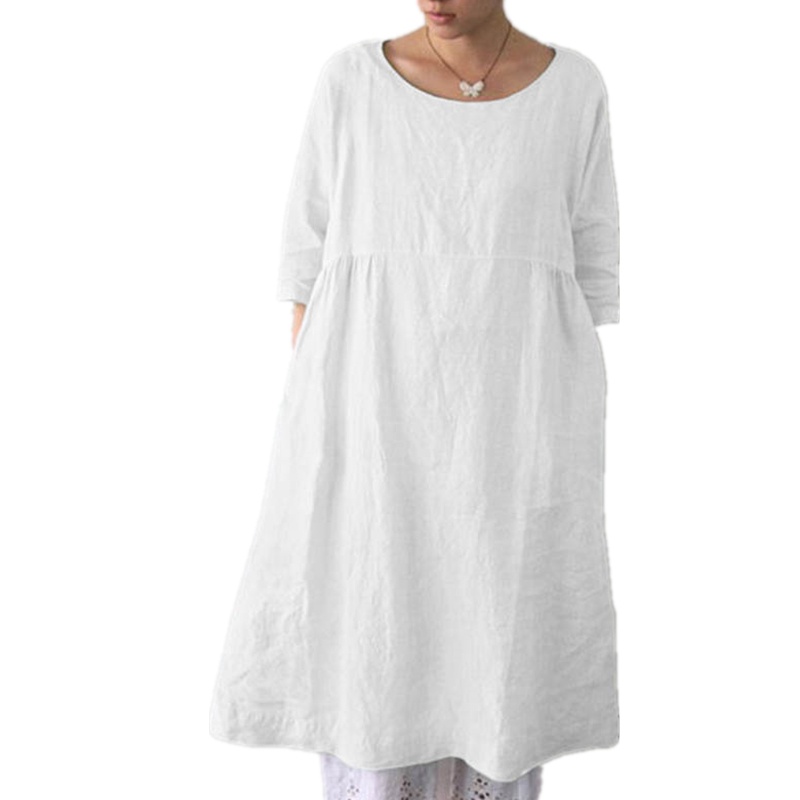 ZANZEA女士夏季套衫3/4袖大尺碼寬鬆洋裝