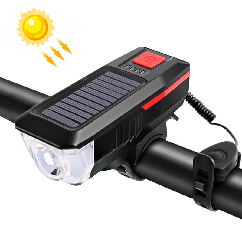 太陽能自行車燈前手電筒, 帶喇叭自行車防水燈 USB 可充電尾燈自行車車把配件