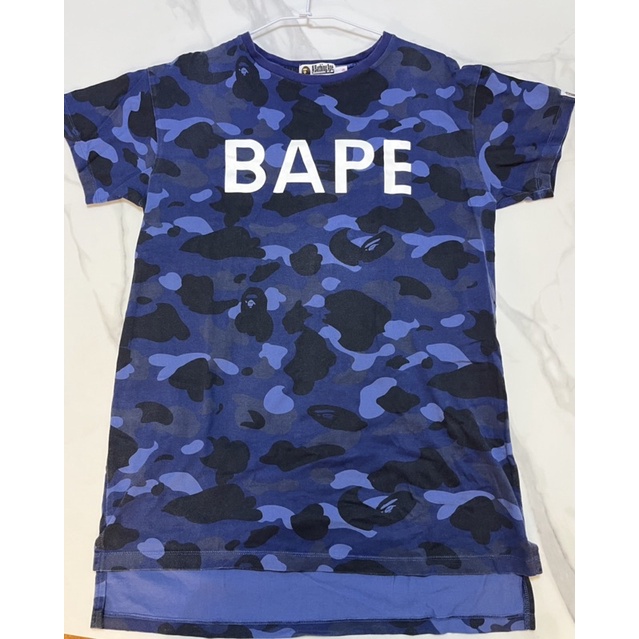 ［二手6成新］A bathing ape_長版短袖藍色潮牌迷彩BAPE踢恤T-shirt