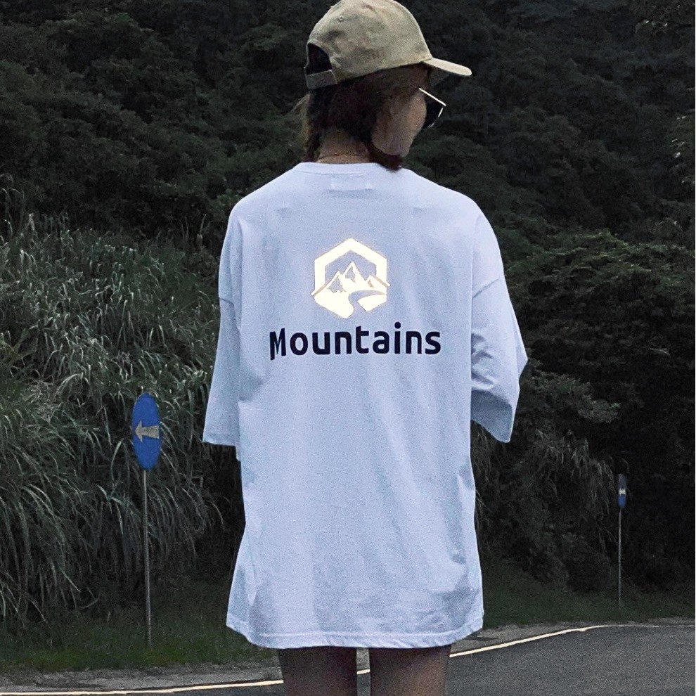 【K-2】韓國 MOUNTAINS 3M反光 山脈 六角 韓國 街頭 潮流 寬鬆 五分袖 短T 男女不拘