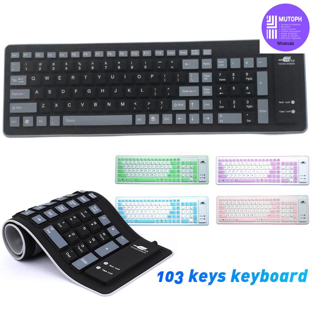 103 鍵可折疊矽膠鍵盤usb 有線矽柔性軟防水捲起矽膠鍵盤 用於pc 筆記本電腦 蝦皮購物