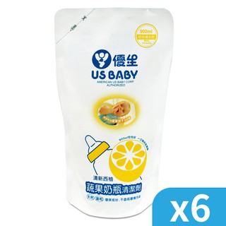 US 優生 - 西柚蔬果奶瓶清潔液補充包 (900ml)x6包 / 乙箱【麗兒采家】