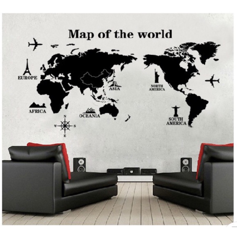 貓尾巴的幸福~*摩登時尚居家佈置歐美黑色格調世界地圖牆壁貼紙