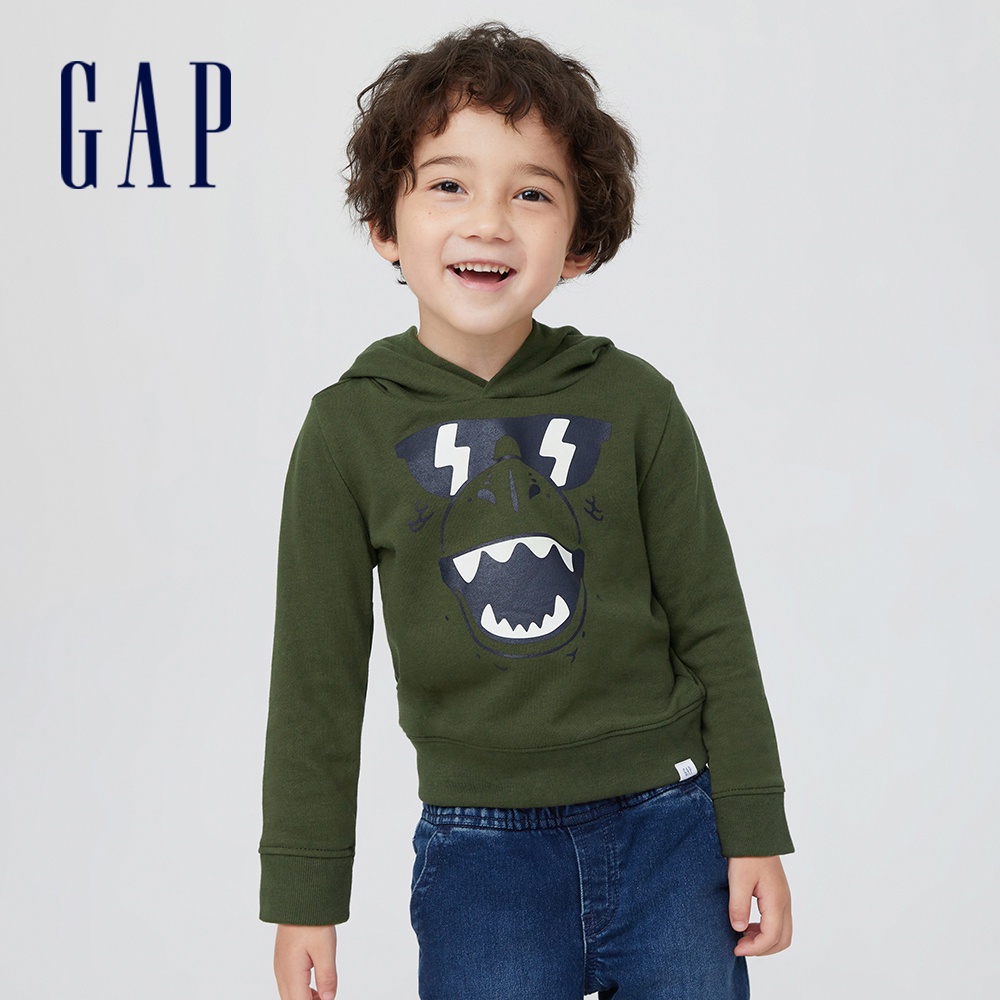 Gap 幼童裝 立體趣味造型刷毛帽T-軍綠色(429025)