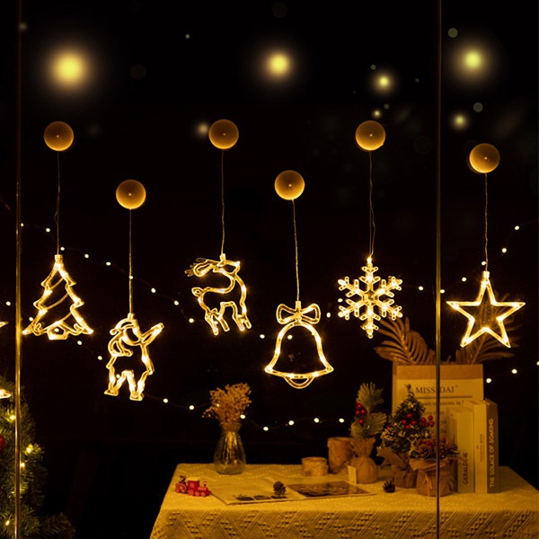 聖誕圖案氛圍星星/鈴鐺/雪花/聖誕樹/麋鹿 LED吸盤聖誕造型燈 台灣現貨 現貨 快速出貨  LBNL021