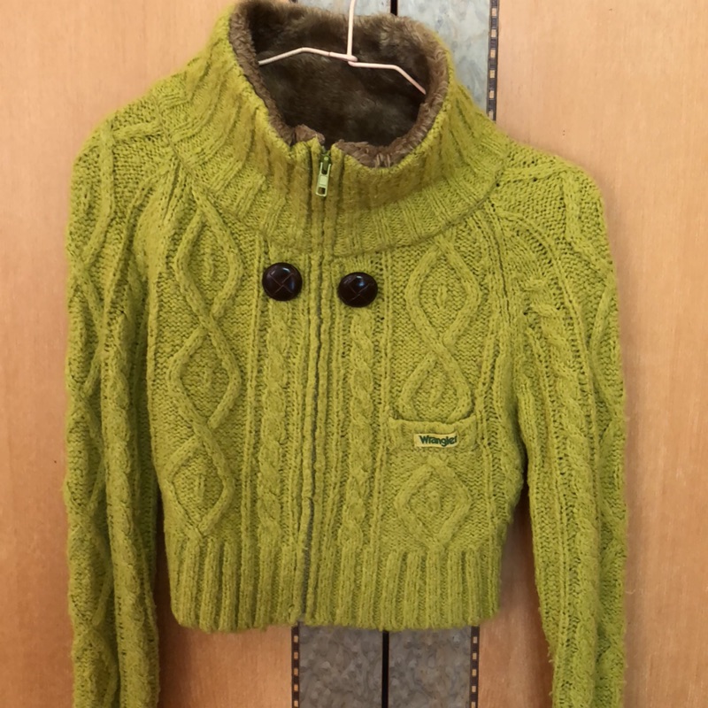 二手衣-Wrangler短版草綠色毛外套