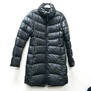 近全新 uniqlo輕暖長版羽絨大衣外套 防風防水 毛呢印花 黑灰s 日本購入