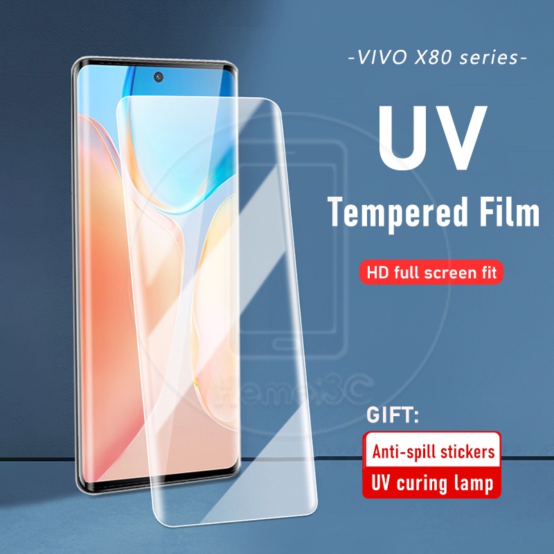 Vivo X80 X70 X60 X50 Pro Plus Pro+【指紋解鎖】全膠覆蓋UV鋼化玻璃曲面屏保護膜
