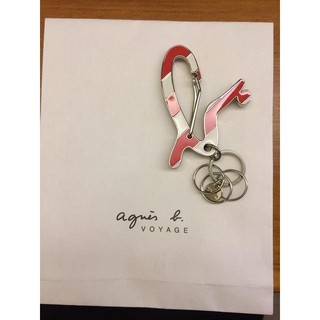 agnes b. 小b-logo紅白格紋掛勾鑰匙圈