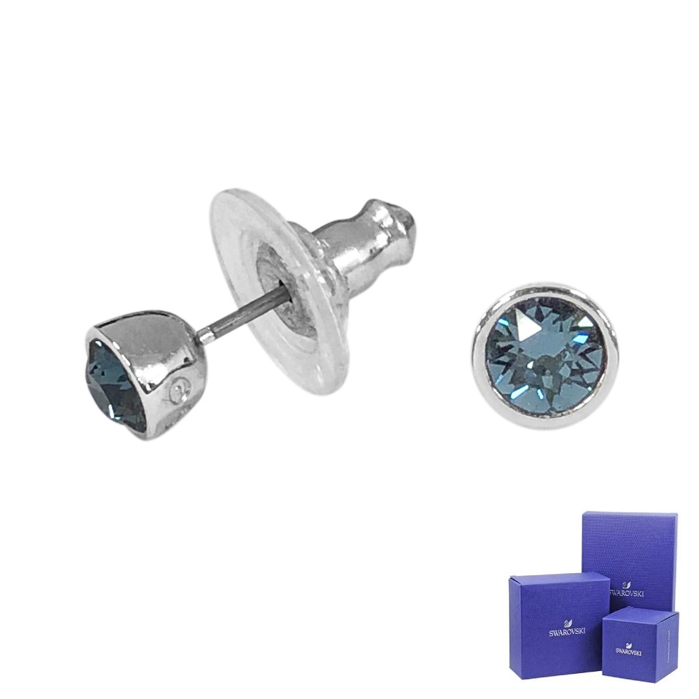 SWAROVSKI 施華洛世奇 Solitaire璀璨藍水晶圓形銀色耳環5101342