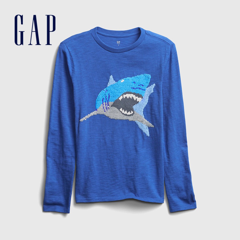 Gap 男童裝 可撥動亮片圓領長袖T恤-藍色(647994)