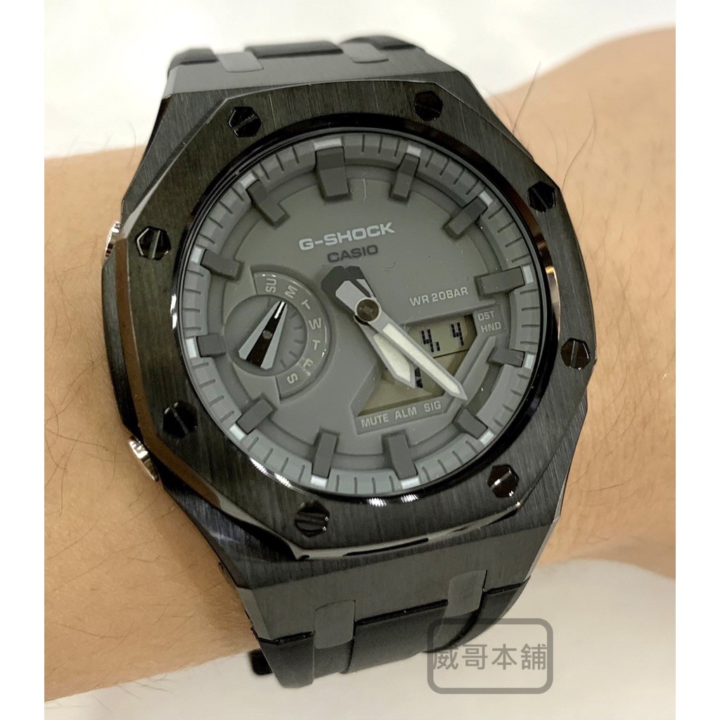 【威哥本舖】G-Shock 全新鋼殼膠帶改裝實品 GA-2100改裝 GA-2110ET-8A 已改含錶（黑殼黑帶）