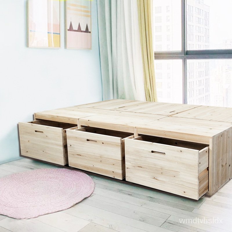 木箱子拼床榻榻米床組合收納箱簡約板式床飄窗櫃儲物箱實木床