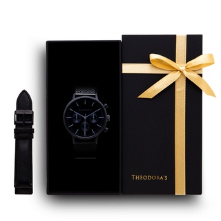 【THEODORA'S】限定禮盒Apollo手錶+替換錶帶2入組-三眼霧黑面-米蘭黑【希奧朵拉】