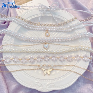 韓國ins風珍珠項鍊優雅法式複古心形蝴蝶鎖骨鏈女飾品配飾