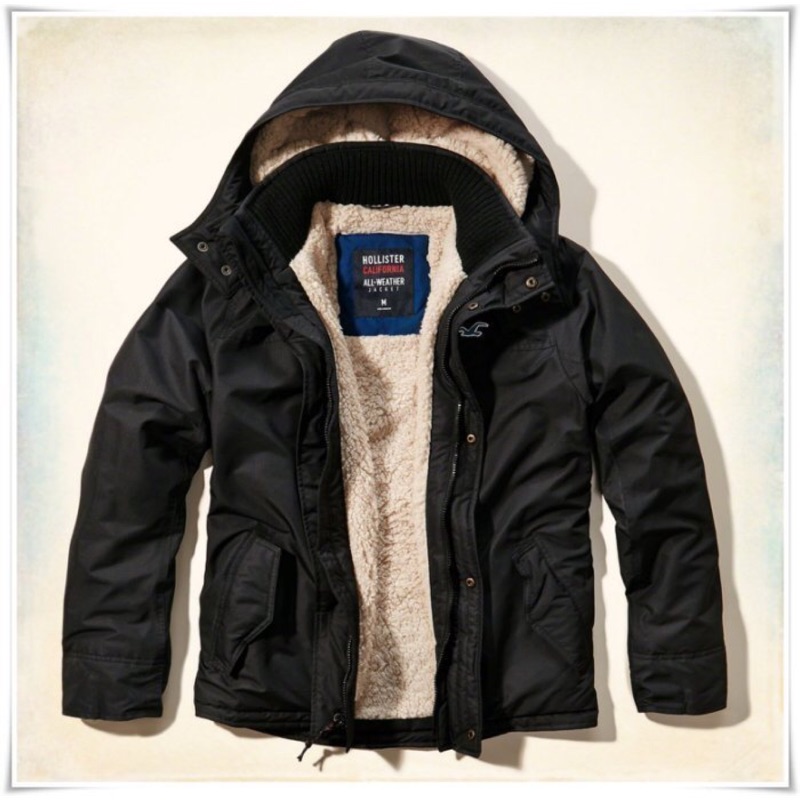 Hollister All-Weather Jacket 全天候 舖棉連帽保暖防風外套 L號 黑色 A&amp;F AF
