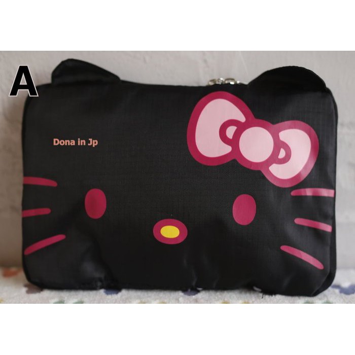 🌸Dona代購🌸現貨 日本正版 Hello Kitty凱蒂貓黑底白點行李箱對應 可收納手提袋/摺疊購物袋 C22